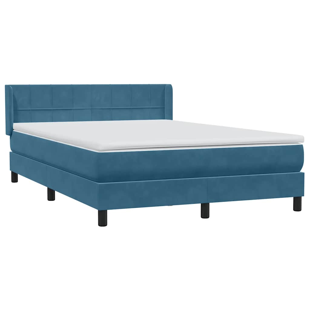 Box Spring κρεβάτι με στρώμα σκούρο μπλε 140x220 cm Βελούδινο - Pakobazaar