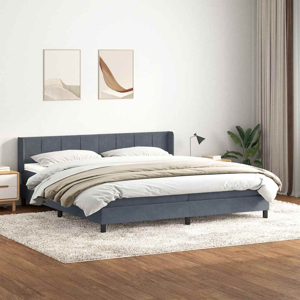 Box Spring Κρεβάτι με στρώμα Σκούρο γκρι 200x220 cm Βελούδινο - Pakobazaar