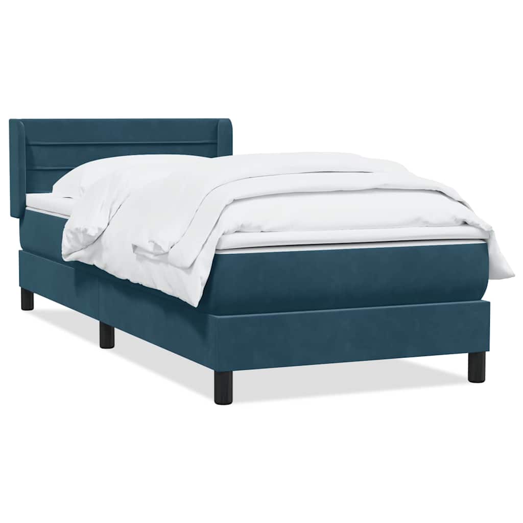 Box Spring κρεβάτι με στρώμα σκούρο μπλε 80x210 εκ. Βελούδινο - Pakobazaar