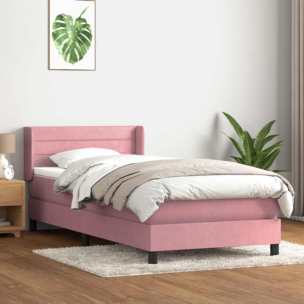 Box Spring κρεβάτι με στρώμα ροζ 80x210 εκ. Βελούδινο - Pakobazaar