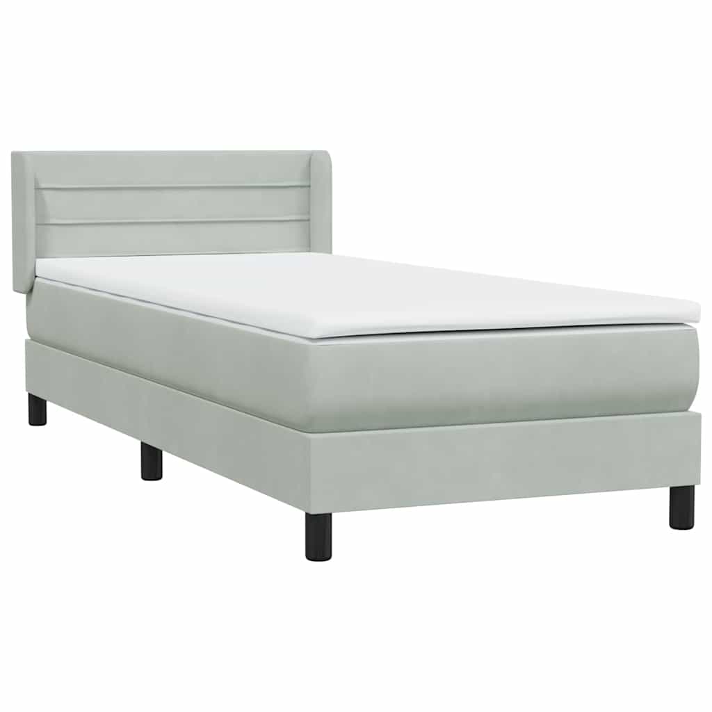 Box Spring κρεβάτι με στρώμα ανοιχτό γκρι 90x210 cm Βελούδινο