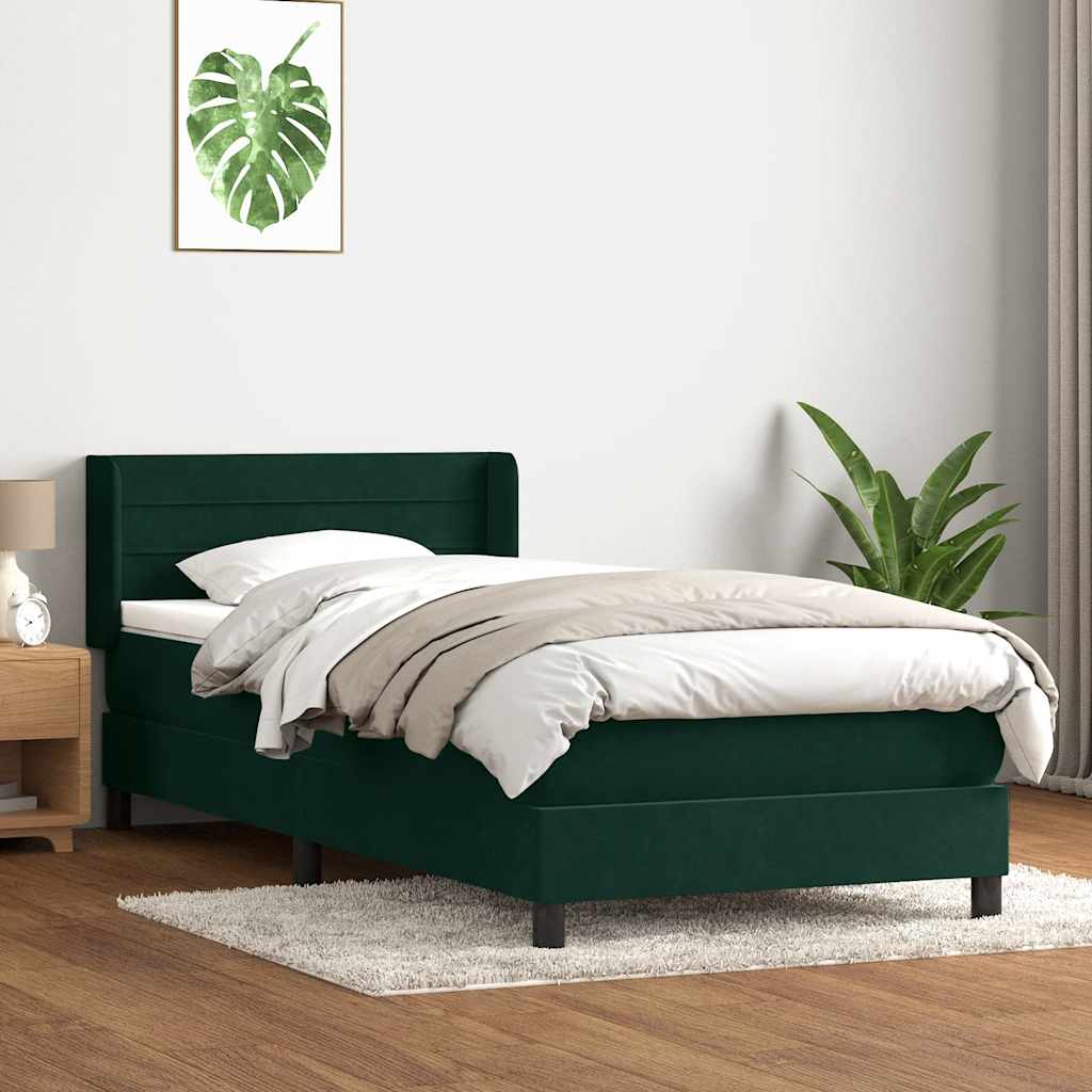 Box Spring κρεβάτι με στρώμα σκούρο πράσινο 90x210εκ. Βελούδινο