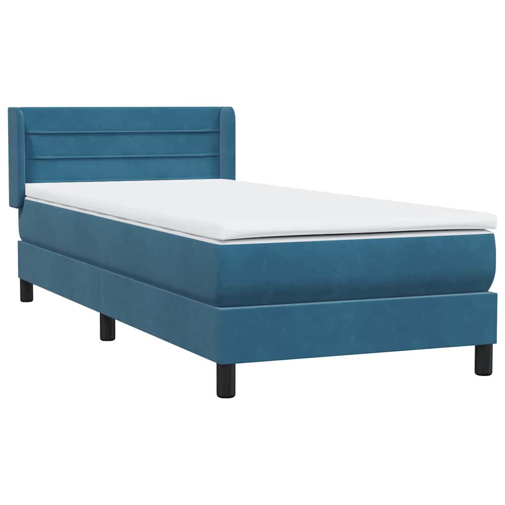 Box Spring κρεβάτι με στρώμα σκούρο μπλε 90x210 εκ. Βελούδινο