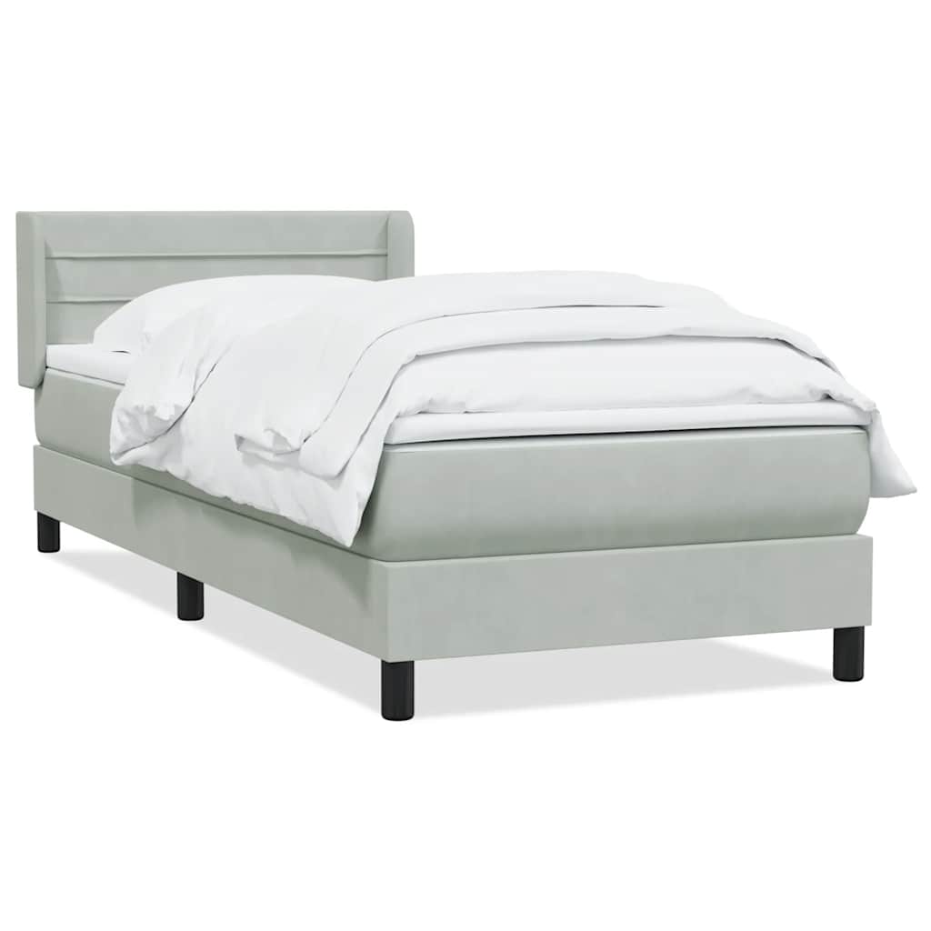 Κρεβάτι Boxspring με Στρώμα Ανοιχτό Γκρι 100x210 εκ. Βελούδινο - Pakobazaar