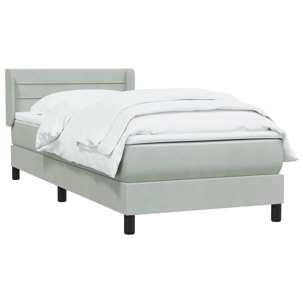 Κρεβάτι Boxspring με Στρώμα Ανοιχτό Γκρι 100x210 εκ. Βελούδινο - Pakobazaar