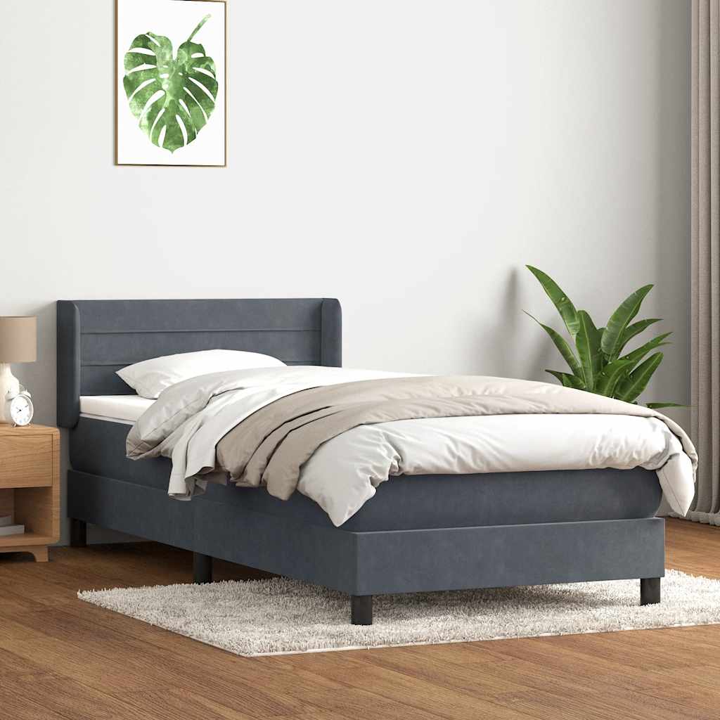 Κρεβάτι Boxspring με Στρώμα Σκούρο Γκρι 100x210 εκ. Βελούδινο - Pakobazaar