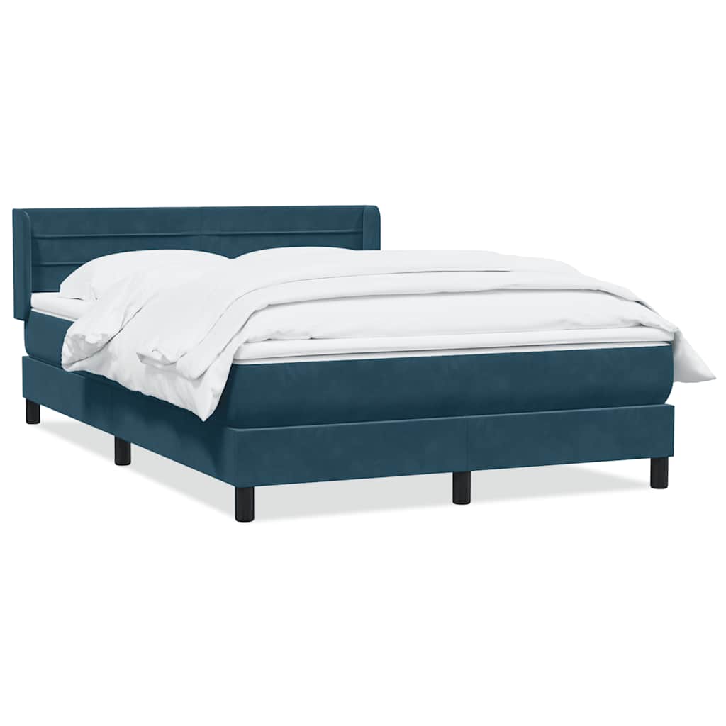 Κρεβάτι Boxspring με Στρώμα Σκούρο Μπλε 140x210 εκ. Βελούδινο - Pakobazaar
