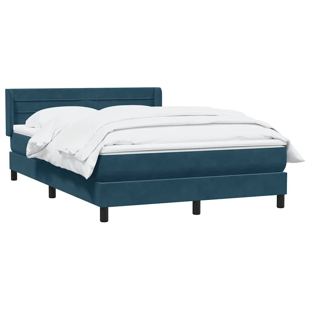 Κρεβάτι Boxspring με Στρώμα Σκούρο Μπλε 140x210 εκ. Βελούδινο - Pakobazaar
