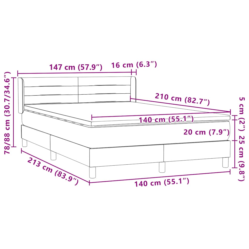 Κρεβάτι Boxspring με Στρώμα Ροζ 140x210 εκ. Βελούδινο