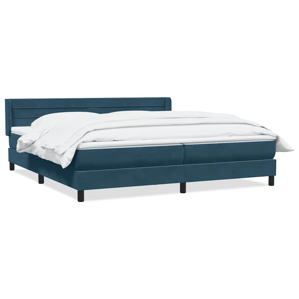 Κρεβάτι Boxspring με Στρώμα Σκούρο Μπλε 180x210 εκ. Βελούδινο - Pakobazaar