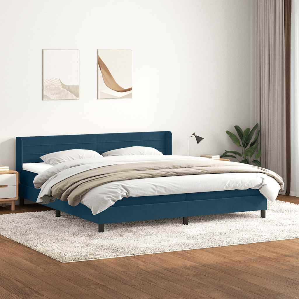 Κρεβάτι Boxspring με Στρώμα Σκούρο Μπλε 180x210 εκ. Βελούδινο - Pakobazaar