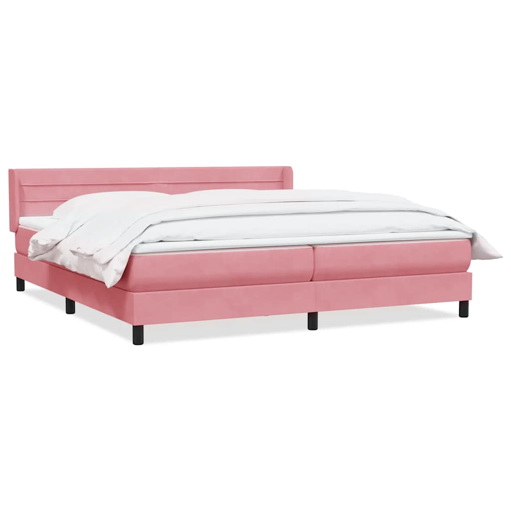 Κρεβάτι Boxspring με Στρώμα Ροζ 180x210 εκ. Βελούδινο