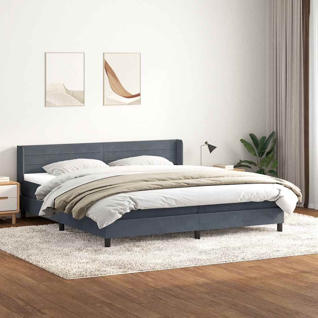 Κρεβάτι Boxspring με Στρώμα Σκούρο Γκρι 200x210 εκ. Βελούδινο - Pakobazaar