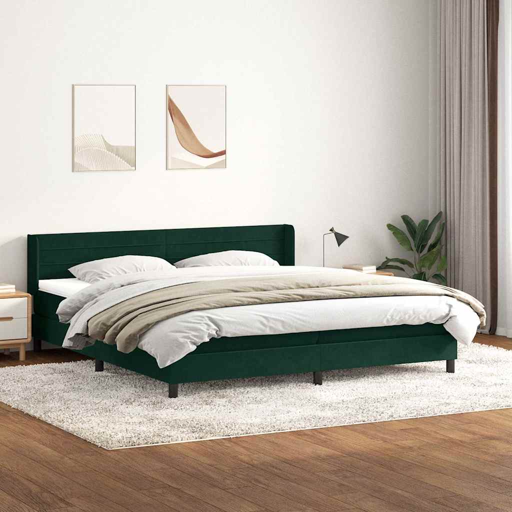 Κρεβάτι Boxspring με Στρώμα Σκούρο Πράσινο 200x210εκ. Βελούδινο