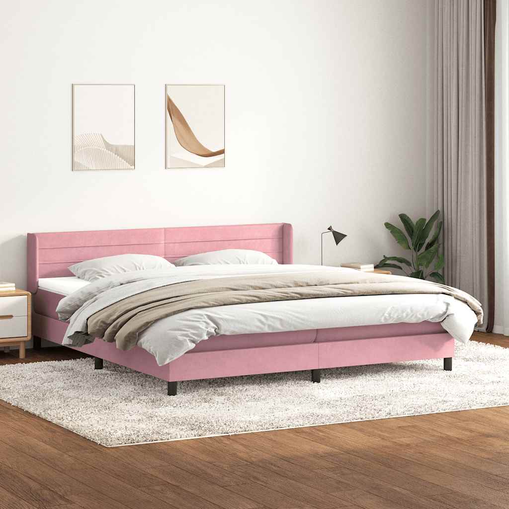 Κρεβάτι Boxspring με Στρώμα Ροζ 200x210 εκ. Βελούδινο