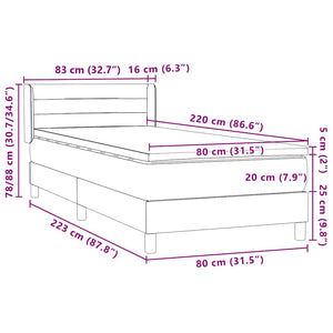 Box Spring κρεβάτι με στρώμα ανοιχτό γκρι 80x220 cm Βελούδινο
