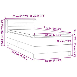 Κρεβάτι Boxspring με Στρώμα Σκούρο Μπλε 80x220 εκ. Βελούδινο - Pakobazaar