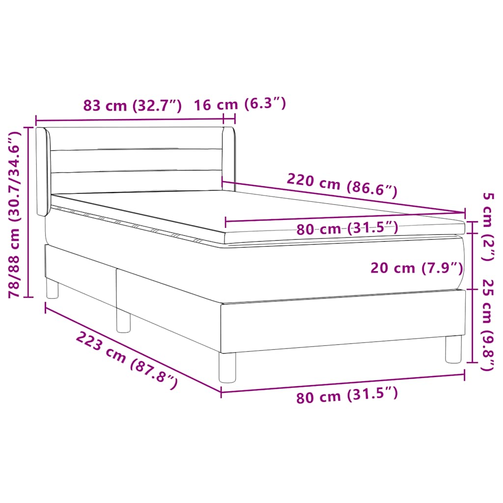 Κρεβάτι Boxspring με Στρώμα Σκούρο Μπλε 80x220 εκ. Βελούδινο