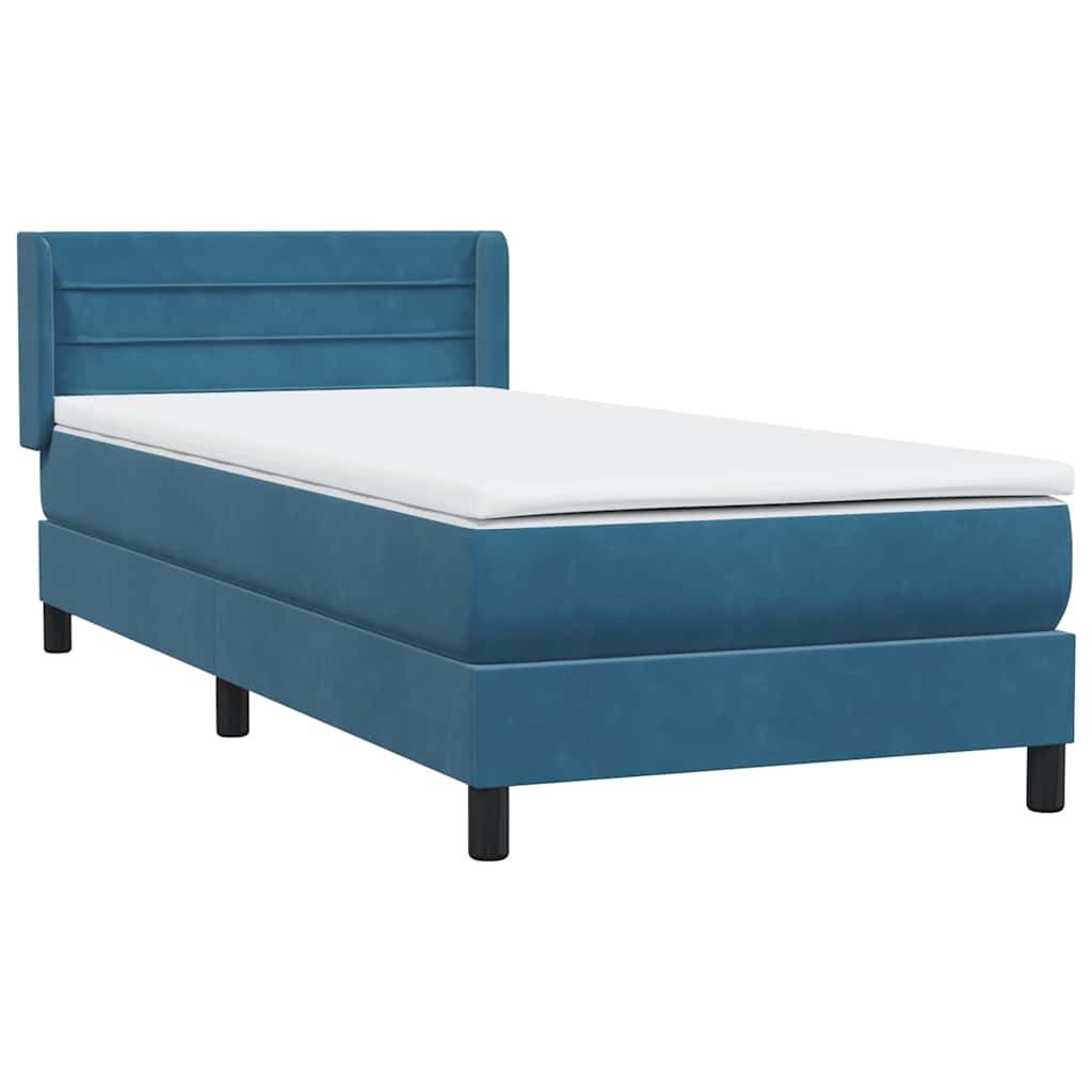 Κρεβάτι Boxspring με Στρώμα Σκούρο Μπλε 80x220 εκ. Βελούδινο
