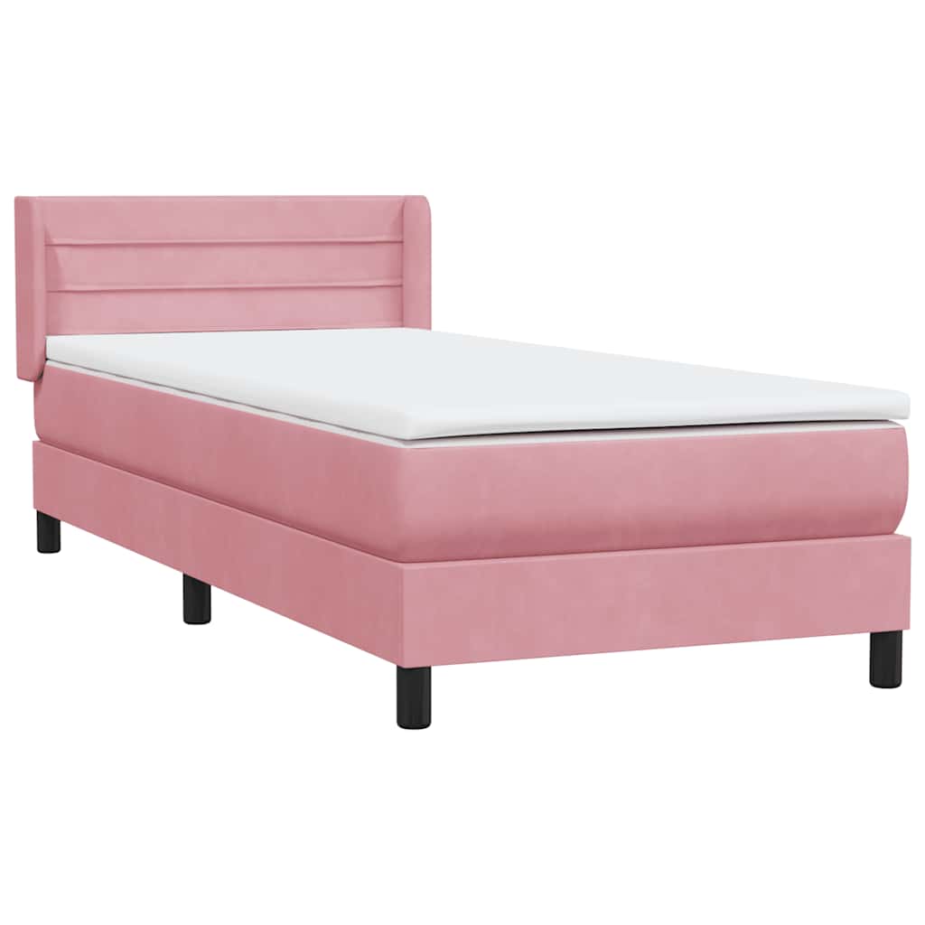 Κρεβάτι Boxspring με Στρώμα Ροζ 80x220 εκ. Βελούδινο