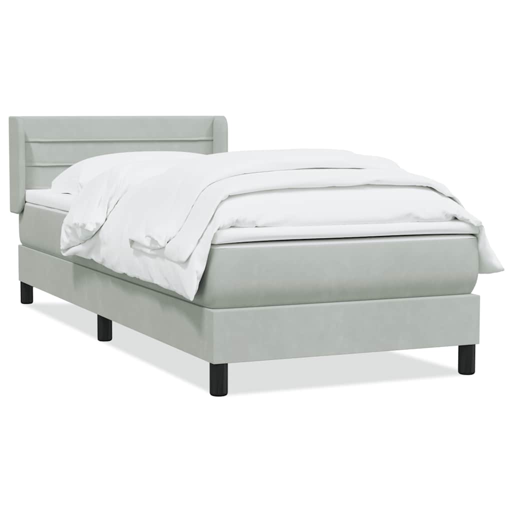 Box Spring κρεβάτι με στρώμα ανοιχτό γκρι 90x220 εκ. Βελούδινο - Pakobazaar