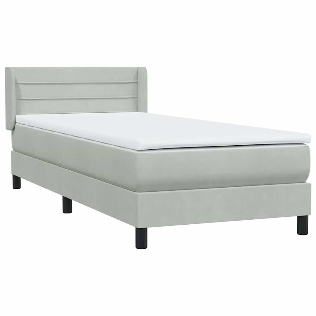 Box Spring κρεβάτι με στρώμα ανοιχτό γκρι 90x220 εκ. Βελούδινο - Pakobazaar