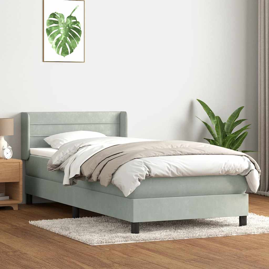 Box Spring κρεβάτι με στρώμα ανοιχτό γκρι 90x220 εκ. Βελούδινο - Pakobazaar