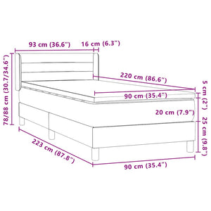 Κρεβάτι Boxspring με Στρώμα Μαύρο 90x220 εκ. Βελούδινο