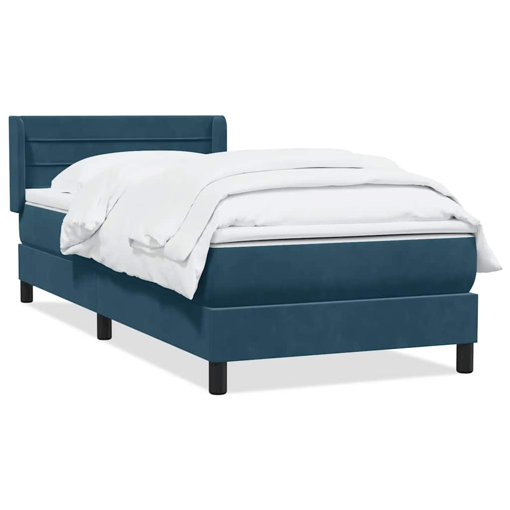 Κρεβάτι Boxspring με Στρώμα Σκούρο Μπλε 90x220 εκ. Βελούδινο - Pakobazaar