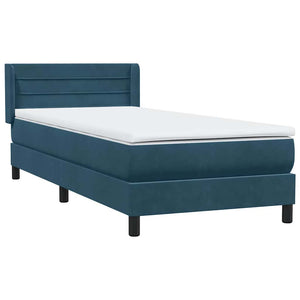 Κρεβάτι Boxspring με Στρώμα Σκούρο Μπλε 90x220 εκ. Βελούδινο - Pakobazaar