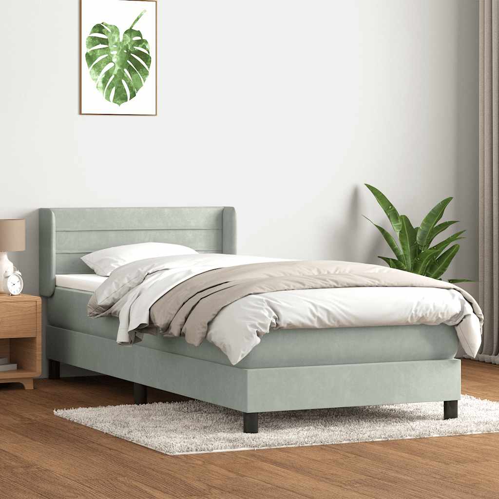 Box Spring κρεβάτι με στρώμα ανοιχτό γκρι 100x220 εκ. Βελούδινο - Pakobazaar