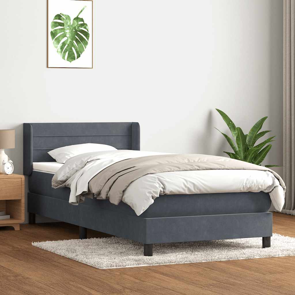 Box Spring Κρεβάτι με στρώμα Σκούρο γκρι 100x220 εκ. Βελούδινο - Pakobazaar