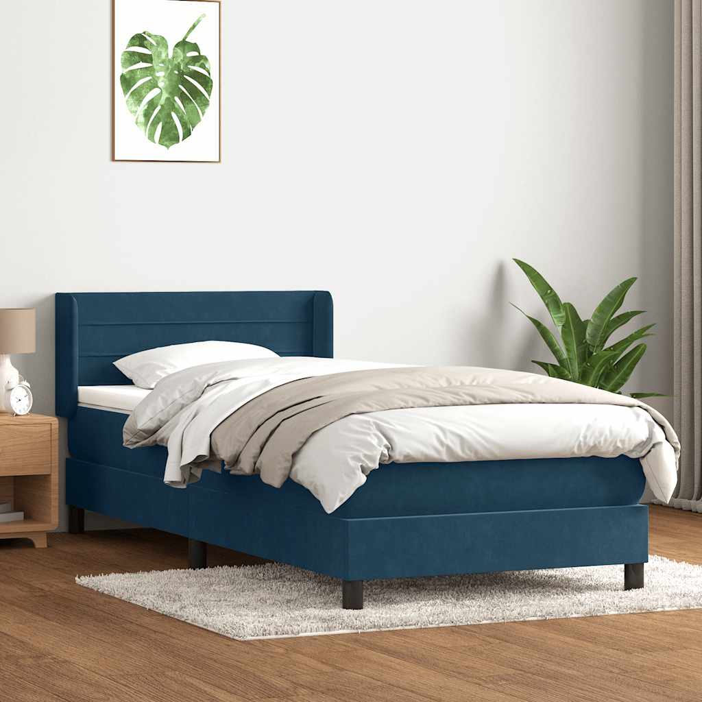 Box Spring κρεβάτι με στρώμα σκούρο μπλε 100x220 cm Βελούδινο - Pakobazaar