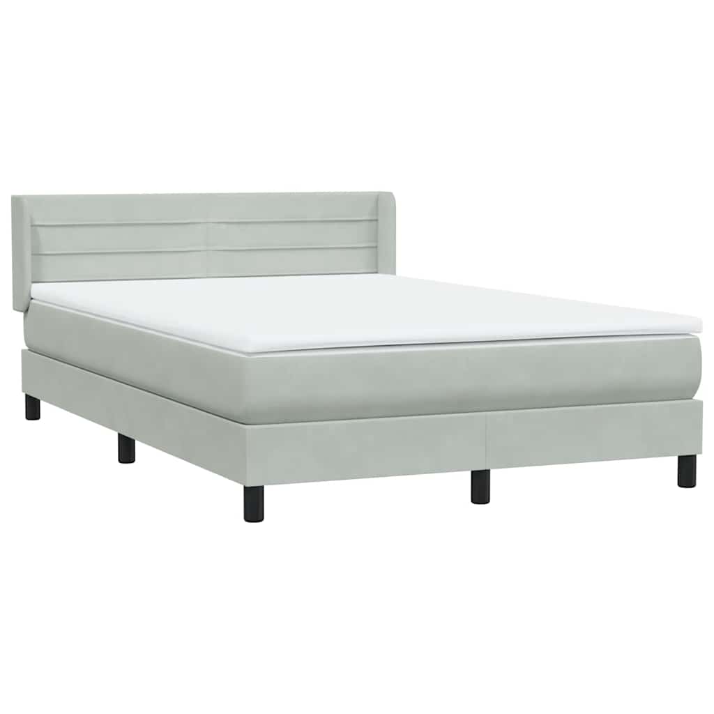 Κρεβάτι Boxspring με Στρώμα Ανοιχτό Γκρι 140x220 εκ. Βελούδινο - Pakobazaar