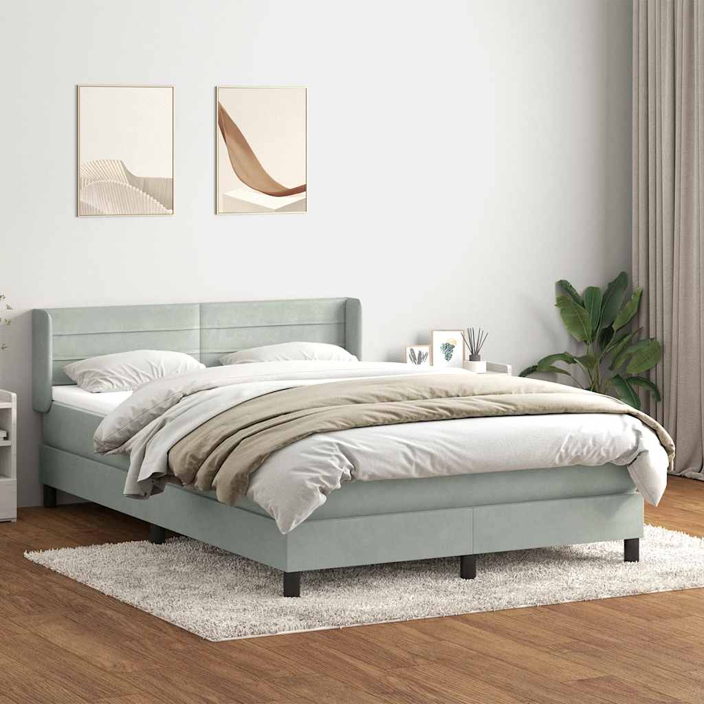 Κρεβάτι Boxspring με Στρώμα Ανοιχτό Γκρι 140x220 εκ. Βελούδινο - Pakobazaar