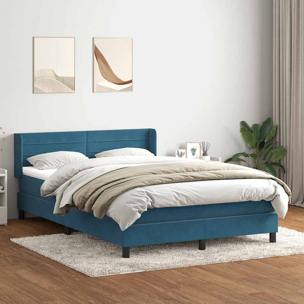 Box Spring κρεβάτι με στρώμα σκούρο μπλε 140x220 cm Βελούδινο - Pakobazaar