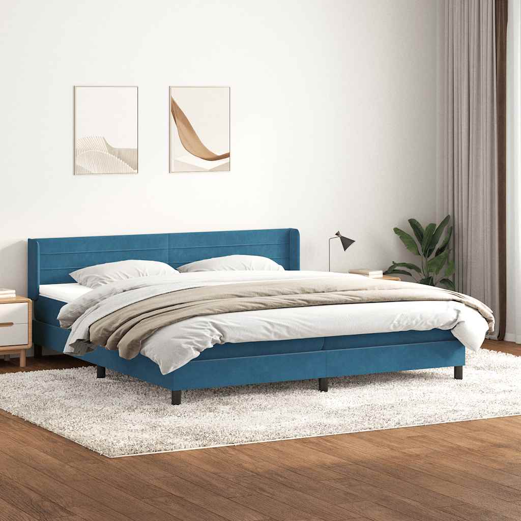 Box Spring κρεβάτι με στρώμα σκούρο μπλε 180x220 cm Βελούδινο
