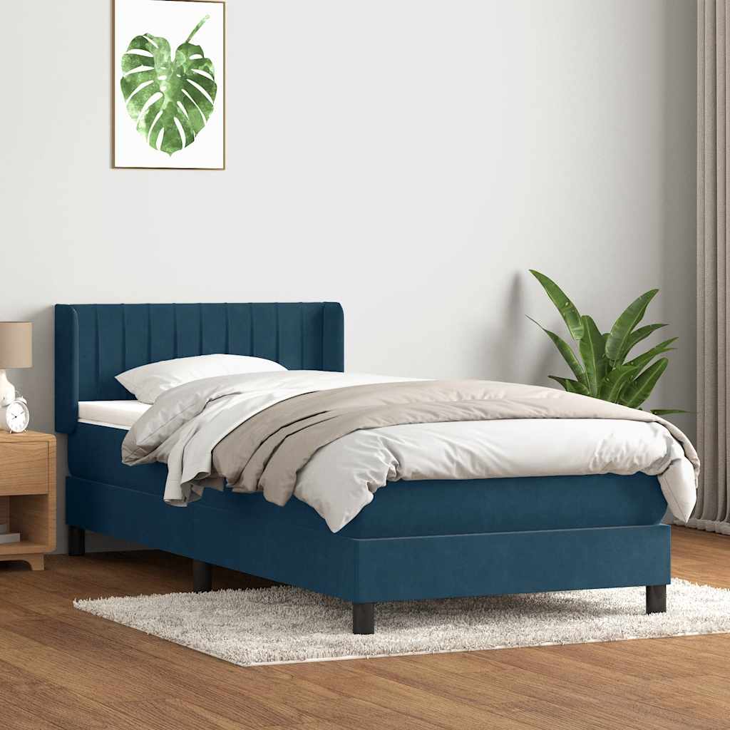 Box Spring κρεβάτι με στρώμα σκούρο μπλε 80x210 εκ. Βελούδινο - Pakobazaar