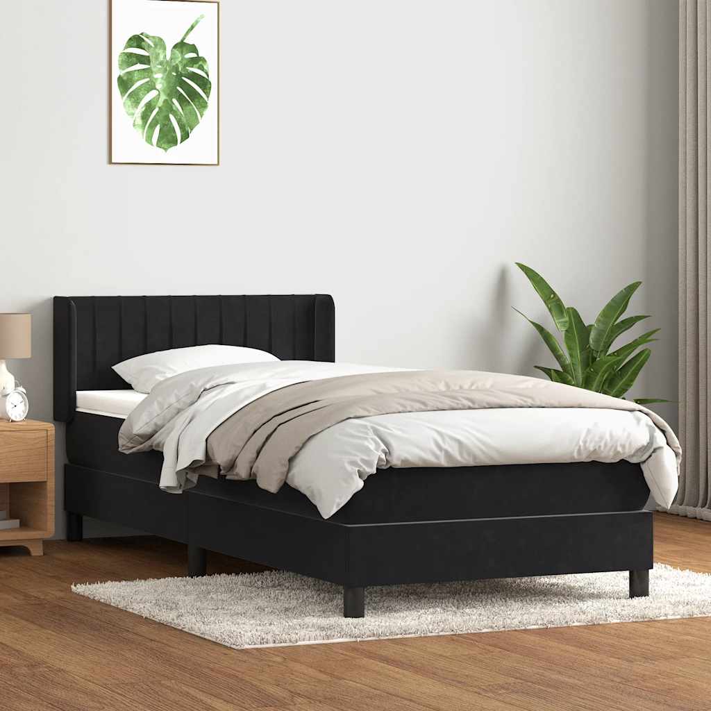 Κρεβάτι Boxspring με Στρώμα Μαύρο 90x210 εκ. Βελούδινο - Pakobazaar