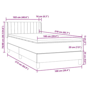 Κρεβάτι Boxspring με Στρώμα Ανοιχτό Γκρι 100x210 εκ. Βελούδινο - Pakobazaar