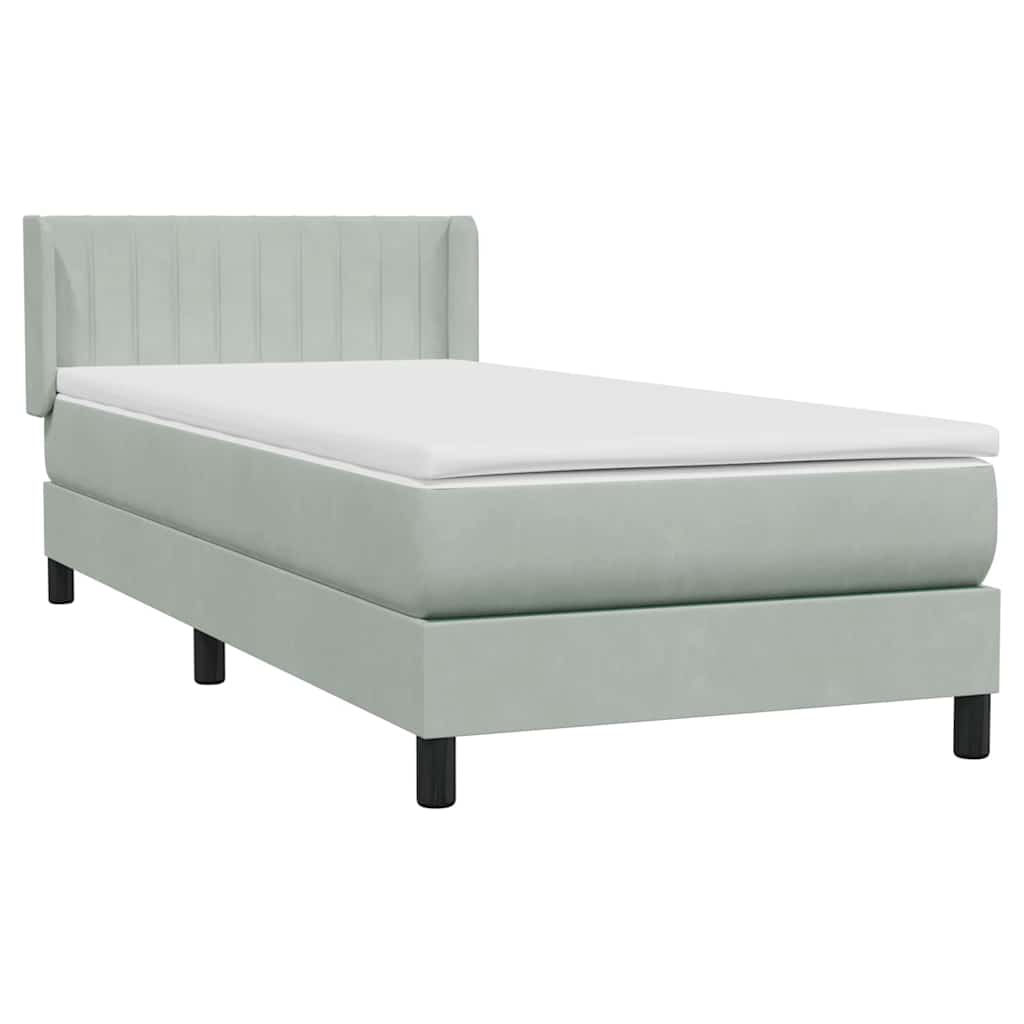 Κρεβάτι Boxspring με Στρώμα Ανοιχτό Γκρι 100x210 εκ. Βελούδινο - Pakobazaar