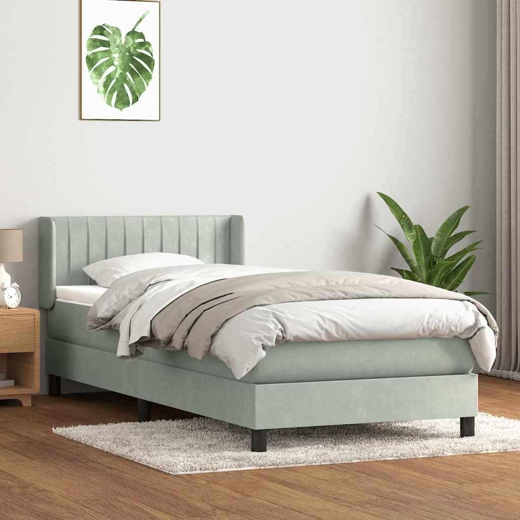 Κρεβάτι Boxspring με Στρώμα Ανοιχτό Γκρι 100x210 εκ. Βελούδινο - Pakobazaar