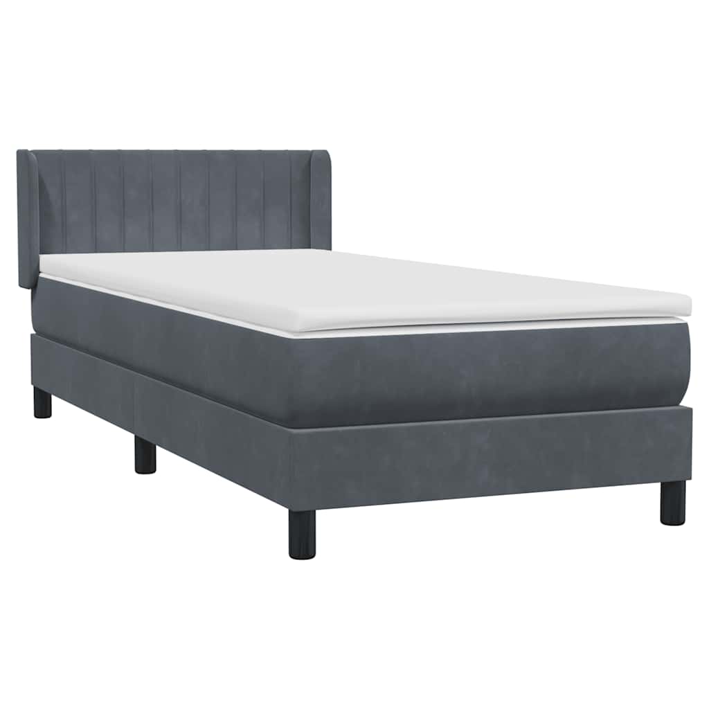 Κρεβάτι Boxspring με Στρώμα Σκούρο Γκρι 100x210 εκ. Βελούδινο - Pakobazaar