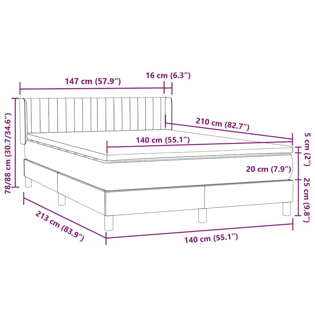 Κρεβάτι Boxspring με Στρώμα Σκούρο Γκρι 140x210 εκ. Βελούδινο