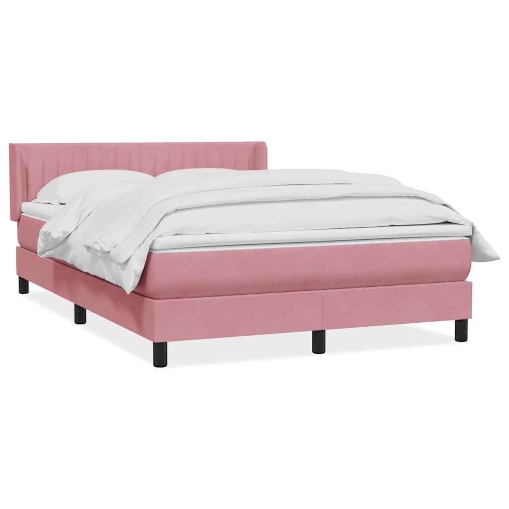 Κρεβάτι Boxspring με Στρώμα Ροζ 140x210 εκ. Βελούδινο - Pakobazaar