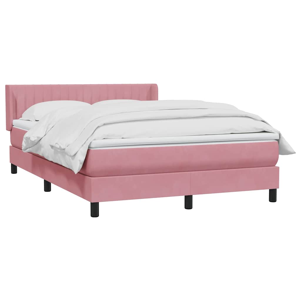 Κρεβάτι Boxspring με Στρώμα Ροζ 140x210 εκ. Βελούδινο - Pakobazaar