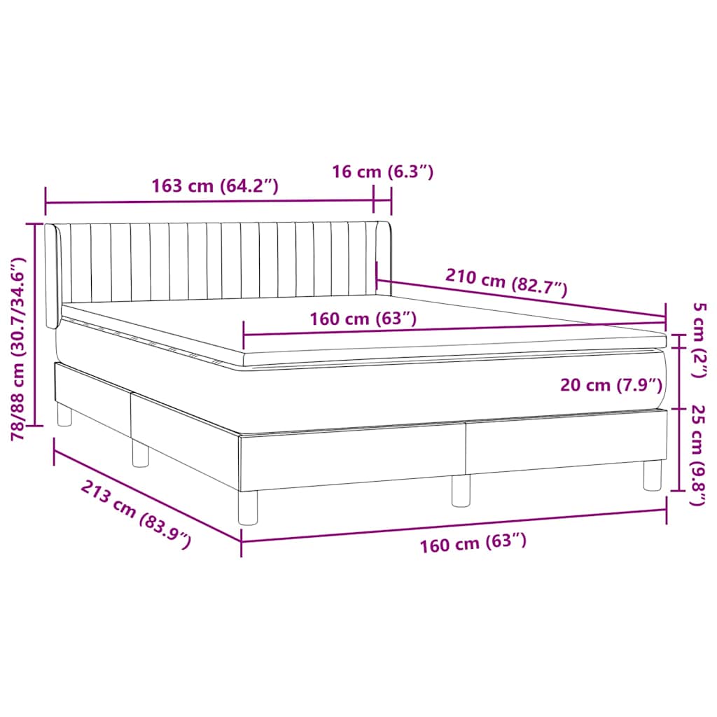 Κρεβάτι Boxspring με Στρώμα Σκούρο Πράσινο 160x210εκ. Βελούδινο