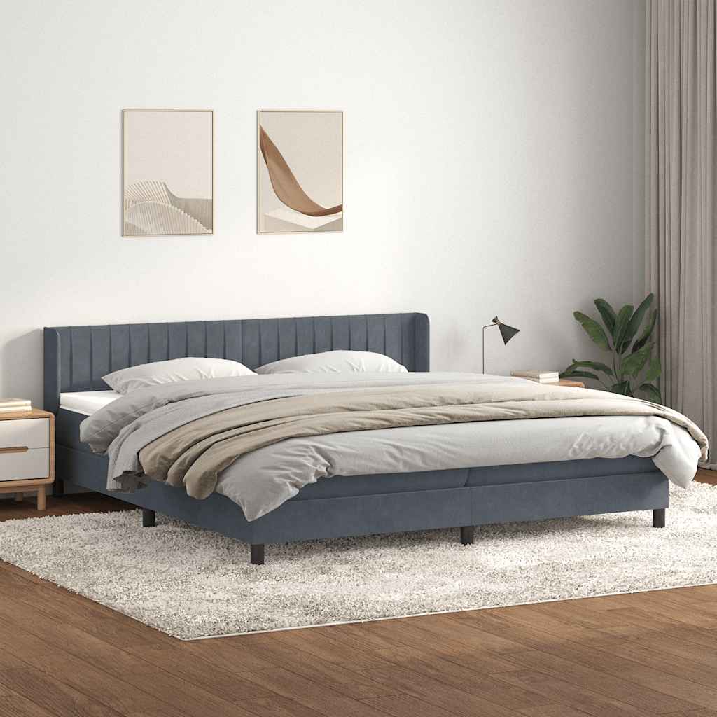 Κρεβάτι Boxspring με Στρώμα Σκούρο Γκρι 180x210 εκ. Βελούδινο - Pakobazaar