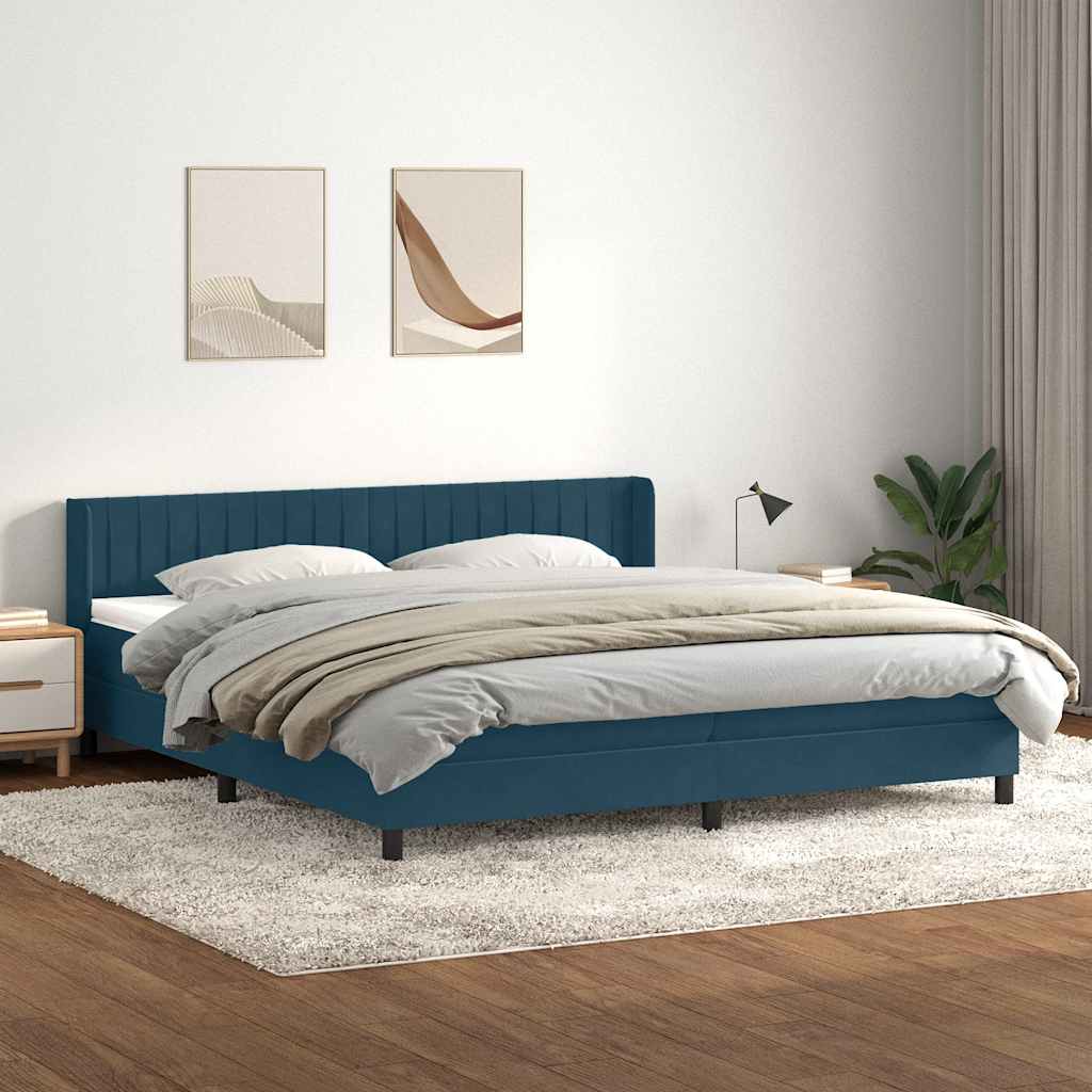 Κρεβάτι Boxspring με Στρώμα Σκούρο Μπλε 180x210 εκ. Βελούδινο - Pakobazaar