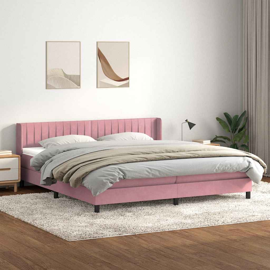 Κρεβάτι Boxspring με Στρώμα Ροζ 200x210 εκ. Βελούδινο